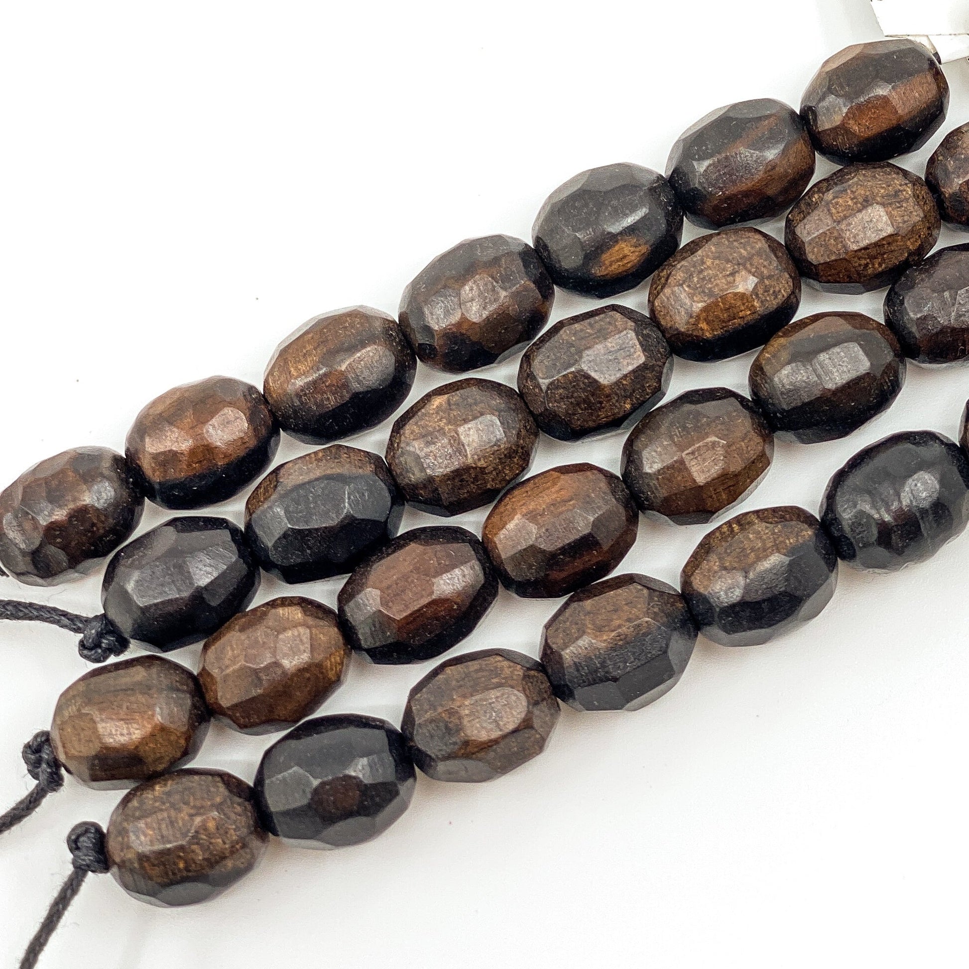 Faceted Tiger Ebony Wood Strand - 10x14mm Oval