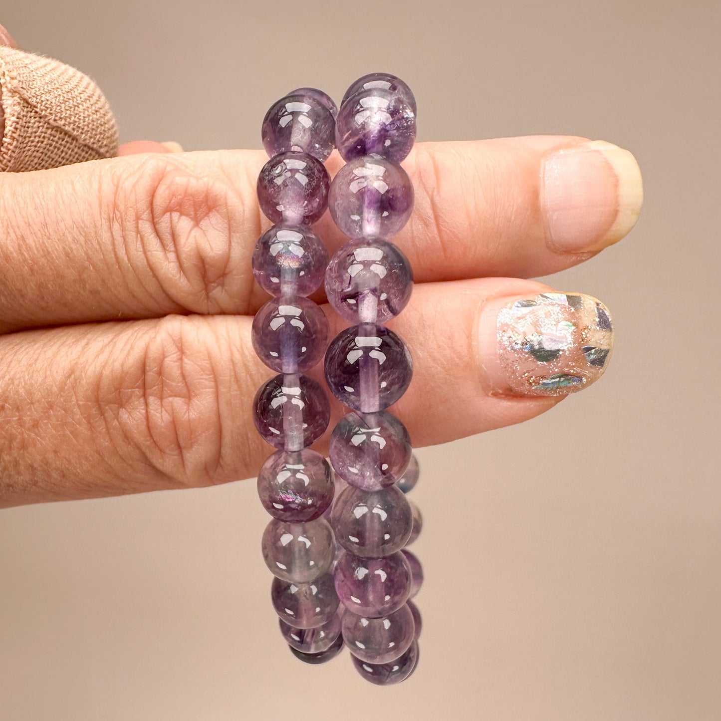 Fluorite 8mm Smooth Round Bead Stretchy Bracelet - 1 pc. (J213)