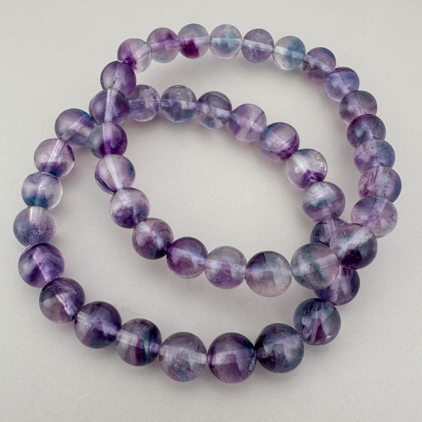 Fluorite 8mm Smooth Round Bead Stretchy Bracelet - 1 pc. (J213)