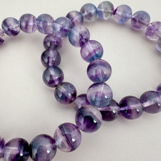 Fluorite 8mm Smooth Round Bead Stretchy Bracelet - 1 pc. (J213)