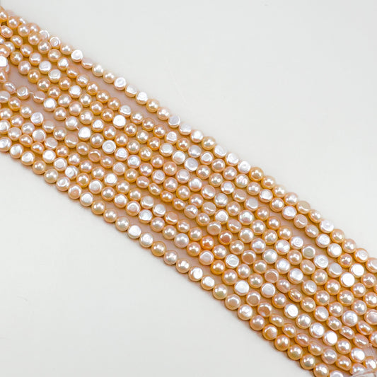 Freshwater Pearl 5mm Peach Half-Round Long-Drill Bead - 7.75" Strand (GEM9)