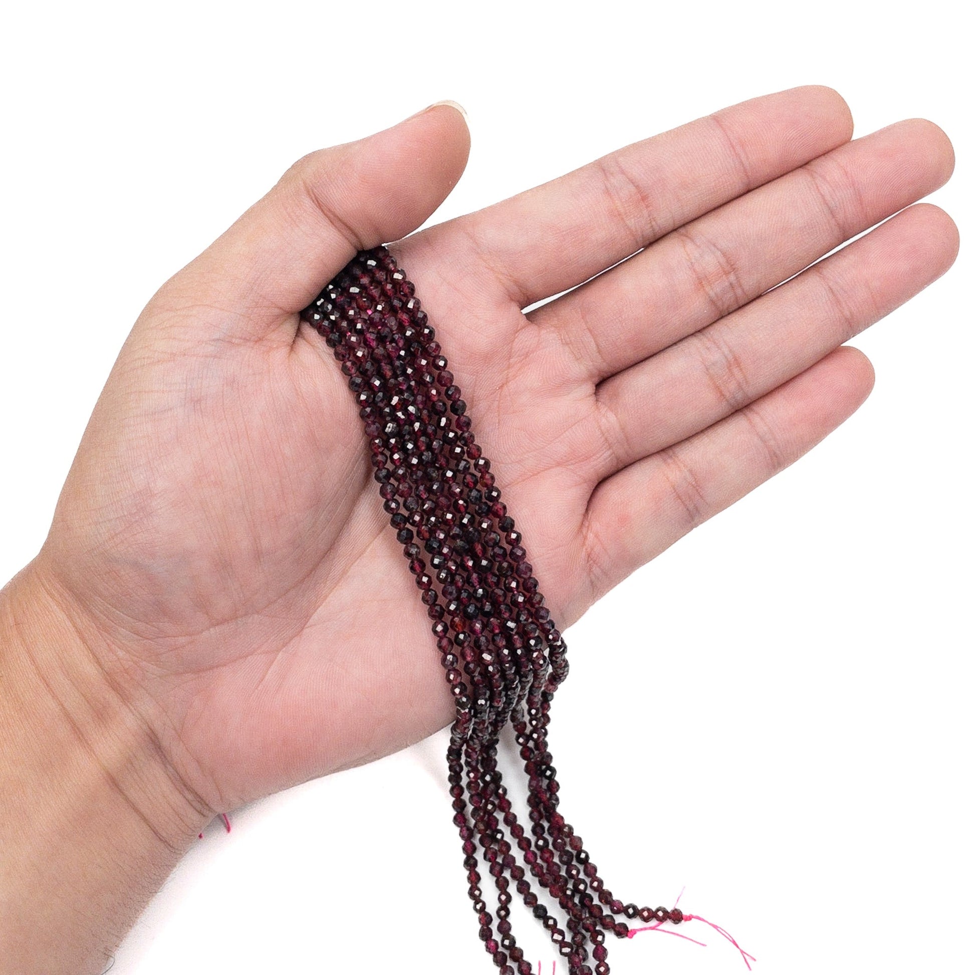 Garnet 3mm Faceted Round Bead - 7.5" Strand