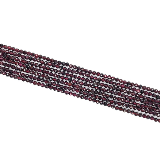 Garnet 3mm Faceted Round Bead - 7.5" Strand