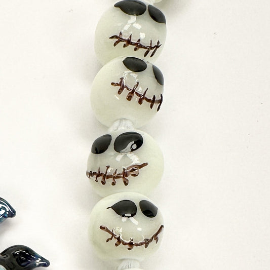 Glow in the Dark 10-14mm Jack Skellington Bead by Calvin Orr-The Bead Gallery Honolulu