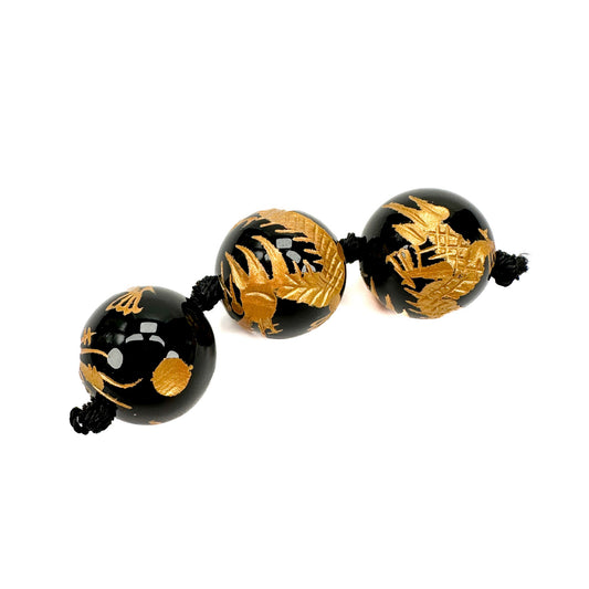 gold dragon on black agate; 16mm; smooth; round; carved - 1 pc.-The Bead Gallery Honolulu