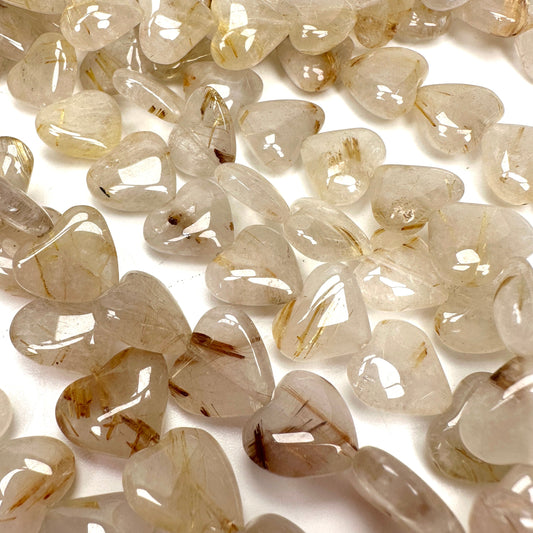 Rutilated Quartz 12mm Smooth Heart -1pc .-The Bead Gallery Honolulu