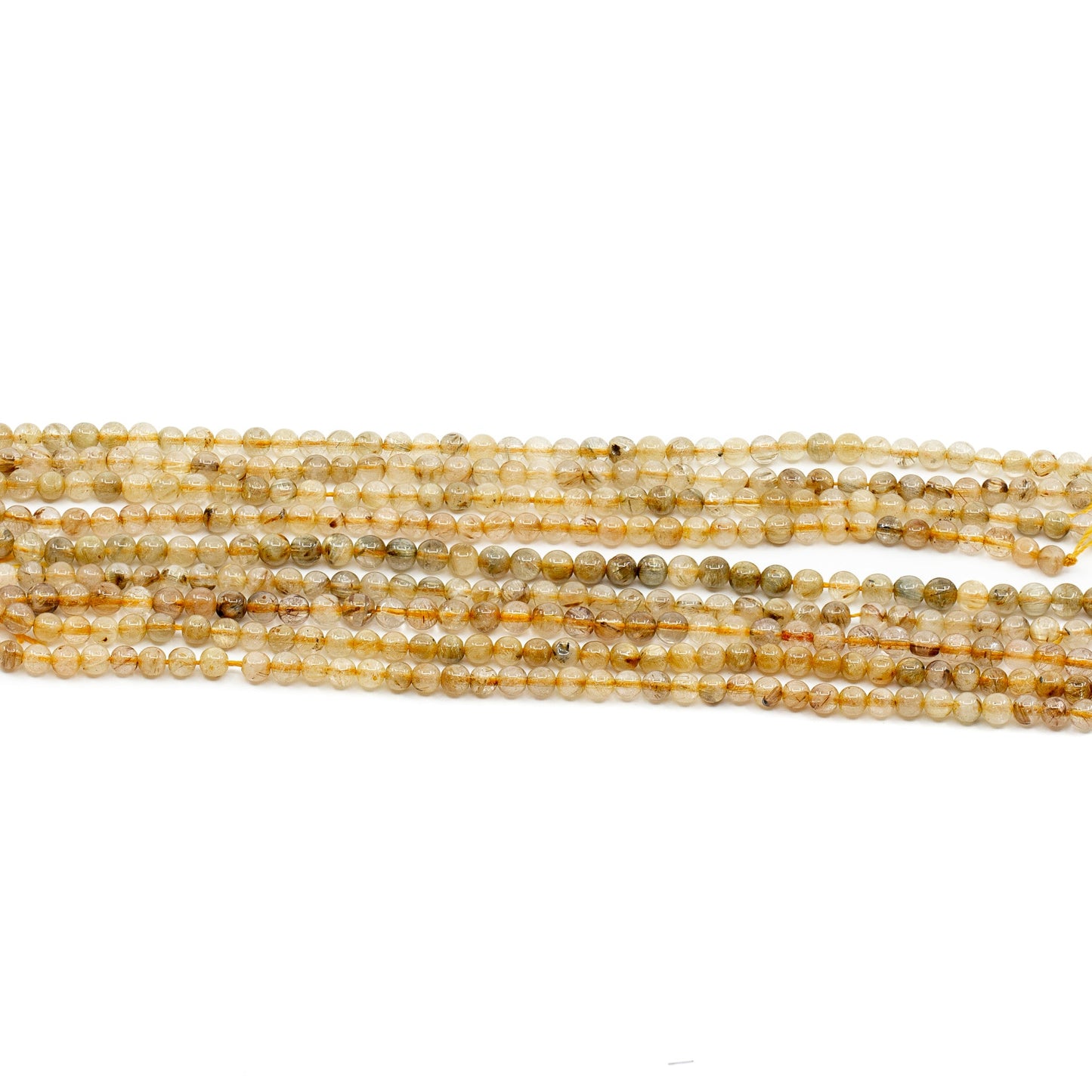 Gold Rutilated Quartz 4-5mm Round Bead - 8" Strand