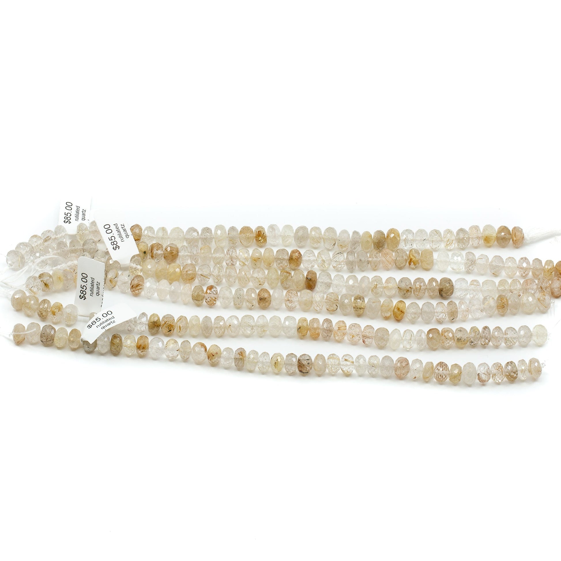 Gold Rutilated Quartz 8mm Faceted Rondelle - 8" Strand