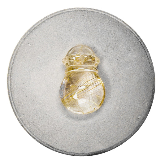 Gold Rutilated Quartz Small Carved Money Bag Pendant - 1 pc.-The Bead Gallery Honolulu