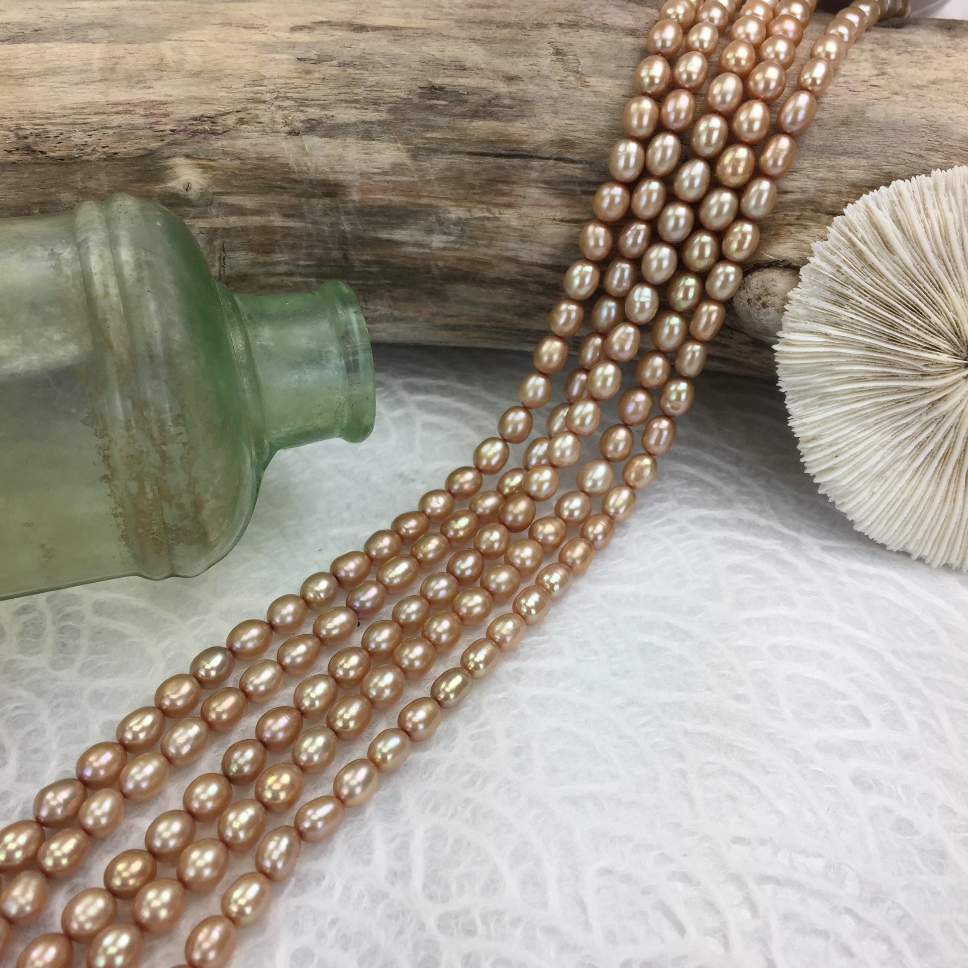 Golden Latte 9x7mm Rice Freshwater Pearl - 8" Strand