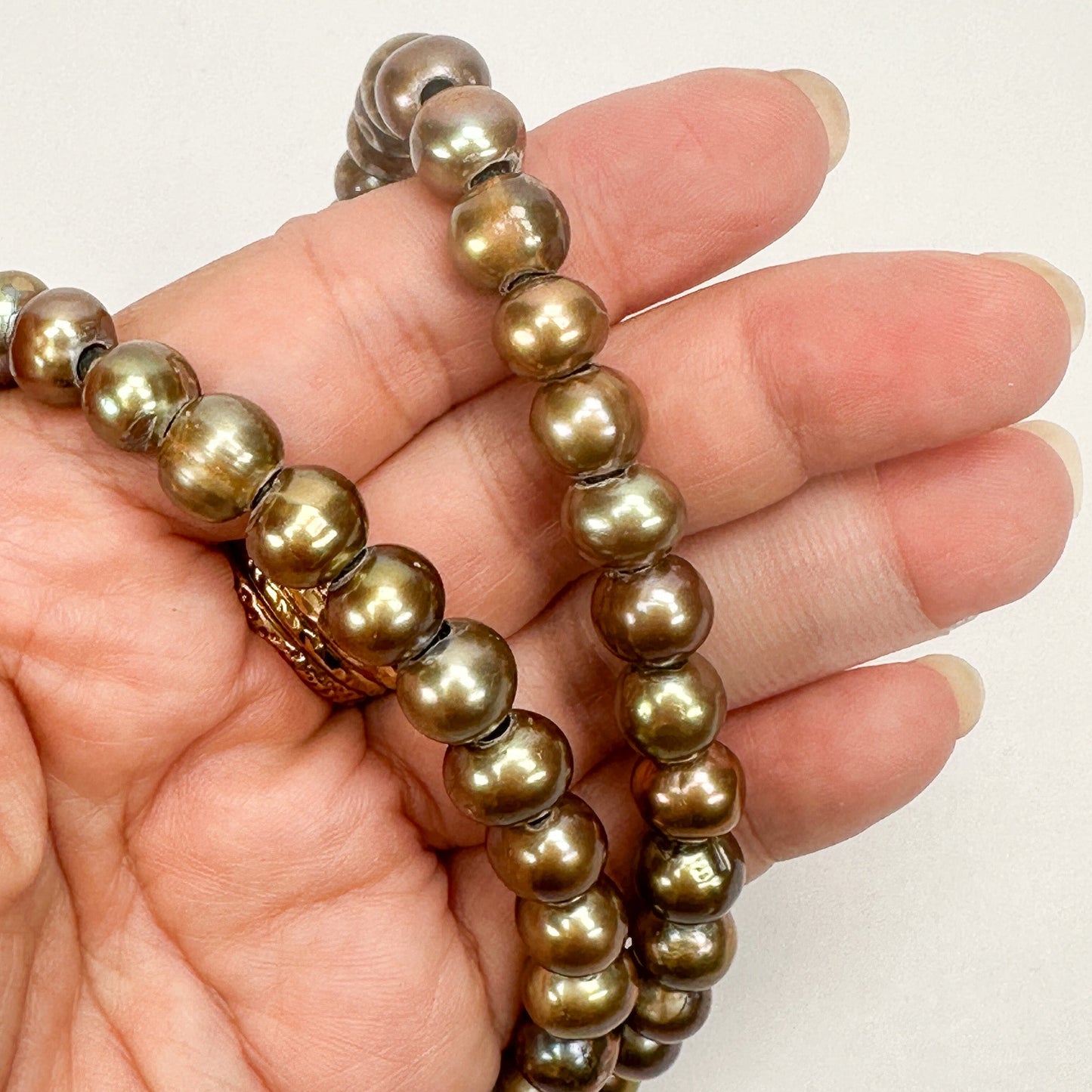 Golden Olive 9mm Potato with Large Hole Freshwater Pearl Bead (GEM1815/P2444)