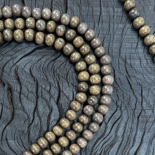 Gray Wood 8mm Polished Finish Round Bead - 16" Strand (GEM2176)