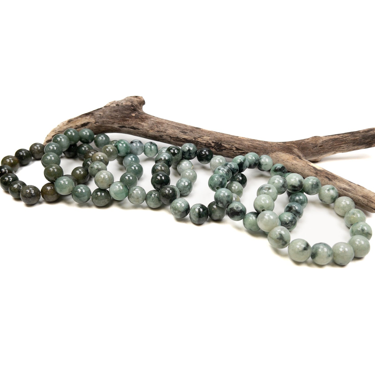 Green Jade 13-14mm Rustic Round Bead Stretchy Bracelet