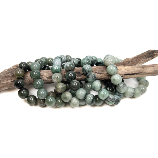 Green Jade 13-14mm Rustic Round Bead Stretchy Bracelet