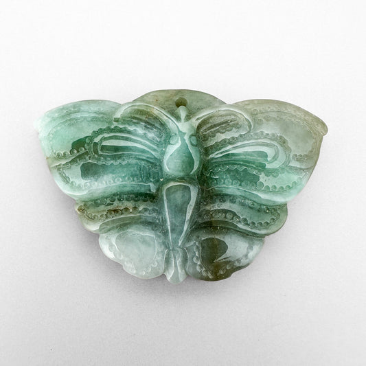 Green Jade Dotted Butterfly 45x27mm Carved Pendant - 1 pc. (P2945)