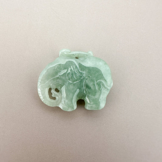 Green Jade Elephant 23x19mm Carved Bead - 1 pc. (P2947)