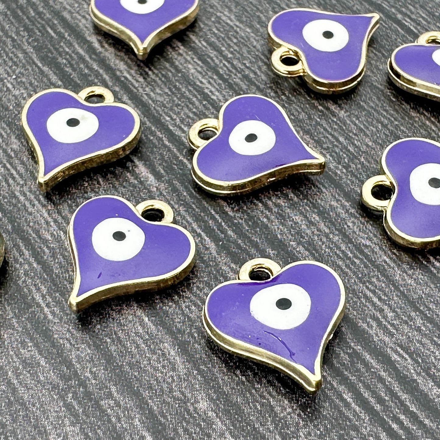 Heart with Evil Eye 12x14.5mm Enamel Charm - 1 pc. (M1945)