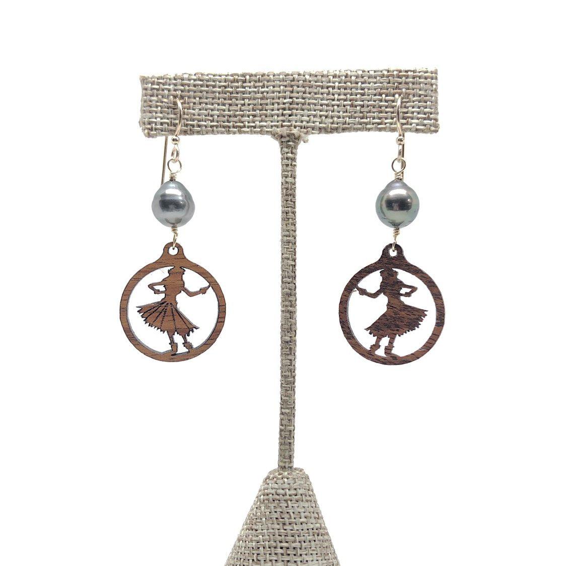 Hula Dancer Earrings with Tahitian Pearls