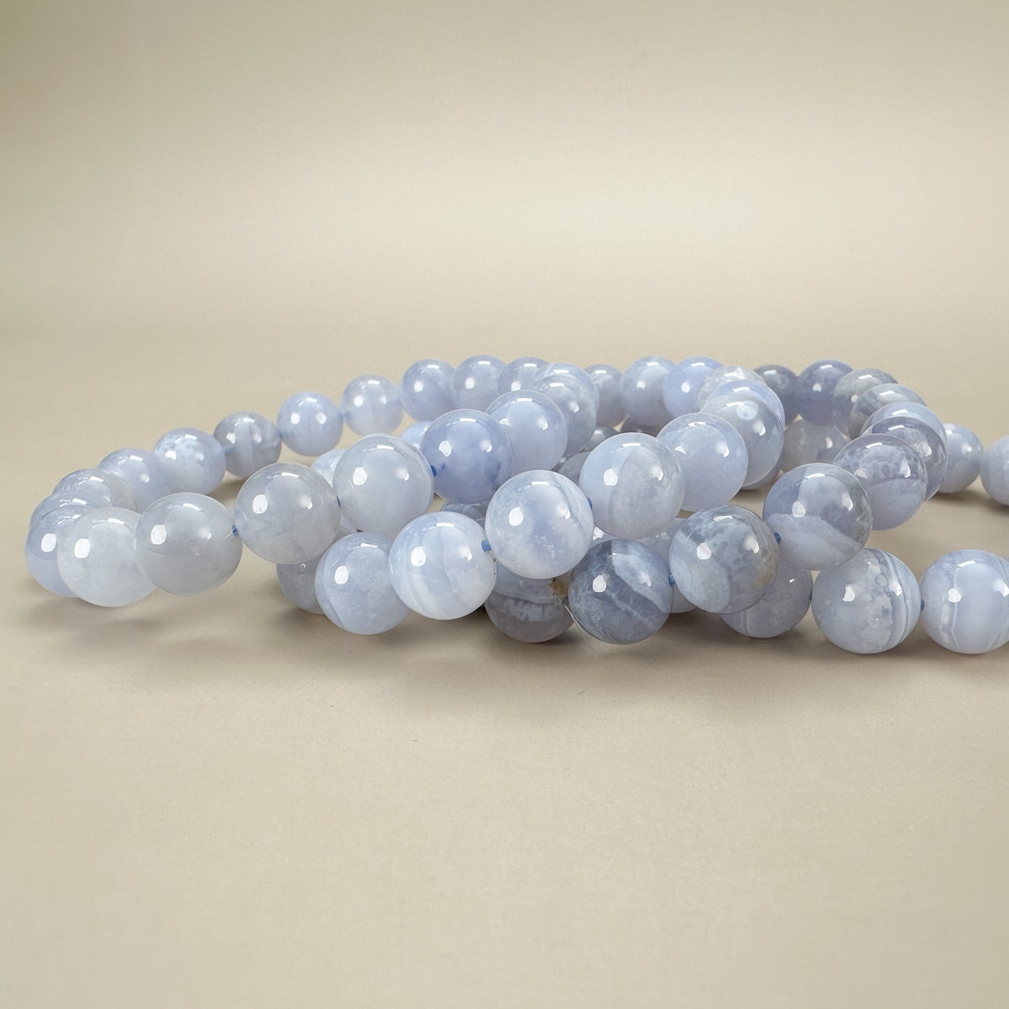 Blue Lace Agate 11mm Smooth Round Bead Stretchy Bracelet - 1 pc. (J214)