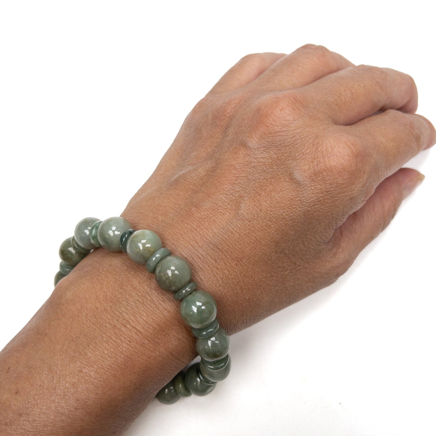 Jade 10-11mm Rustic Round & Washer Bead Stretchy Bracelet