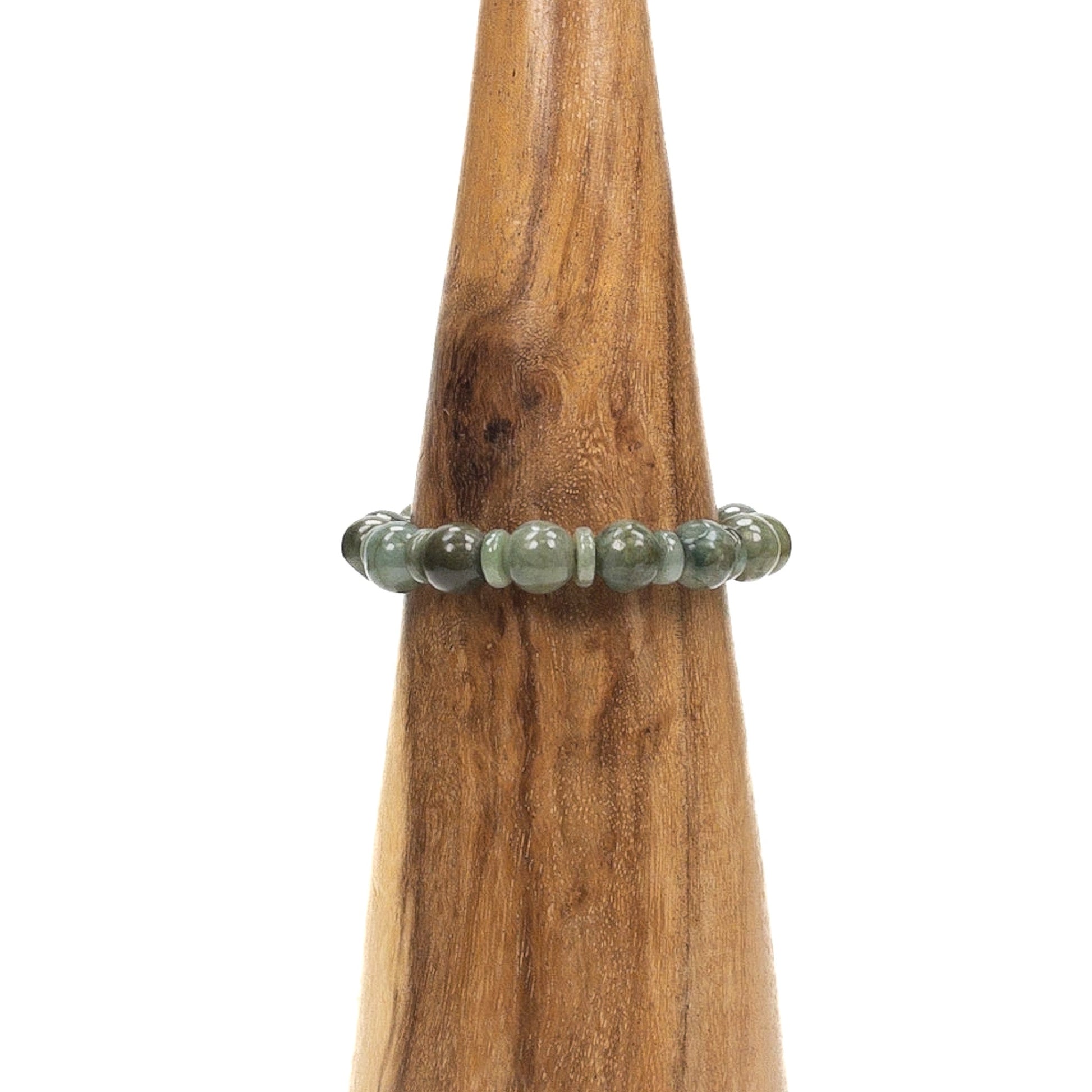 Jade 10-11mm Rustic Round & Washer Bead Stretchy Bracelet