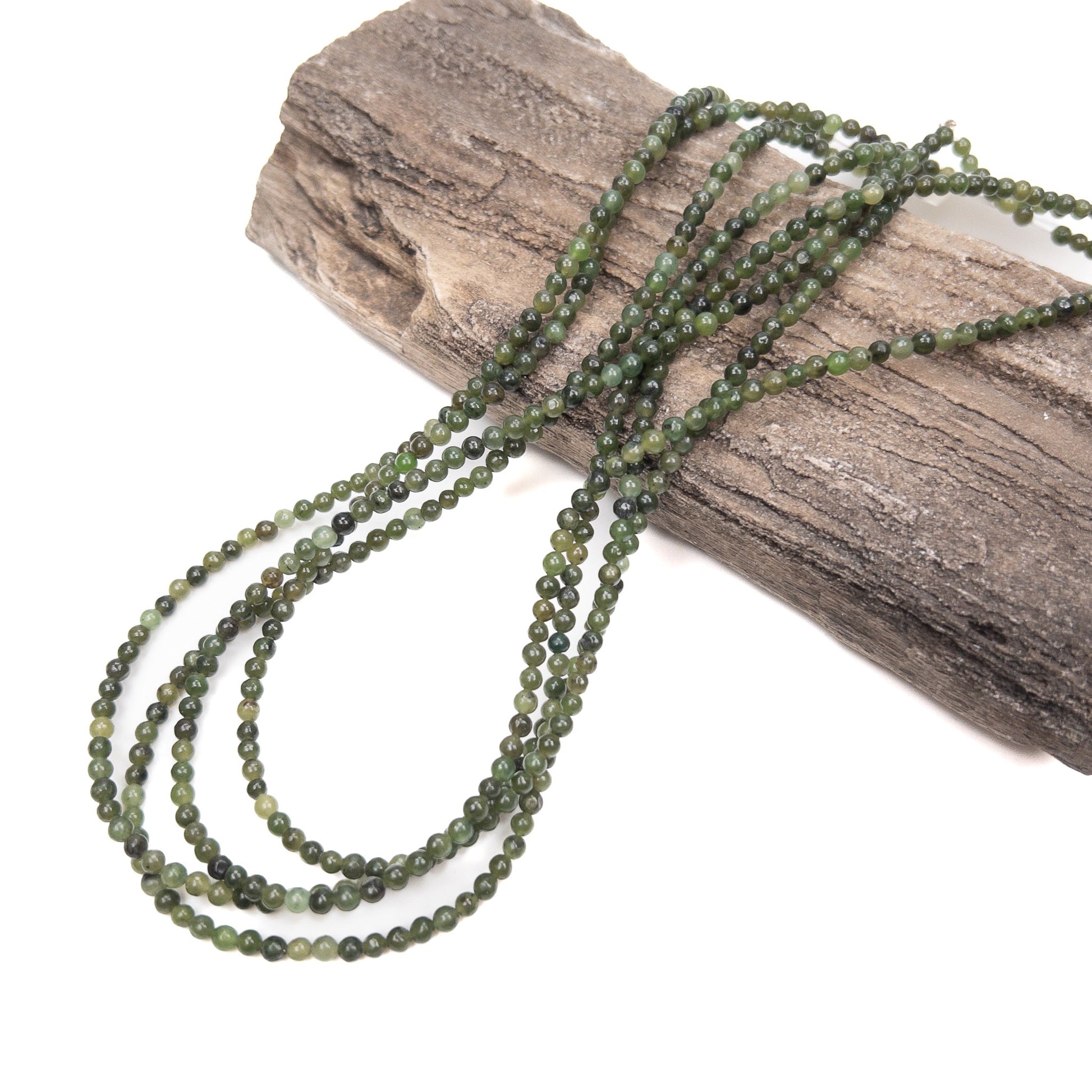 Jade 3mm Dark Olive Smooth Round Bead - 16" Strand