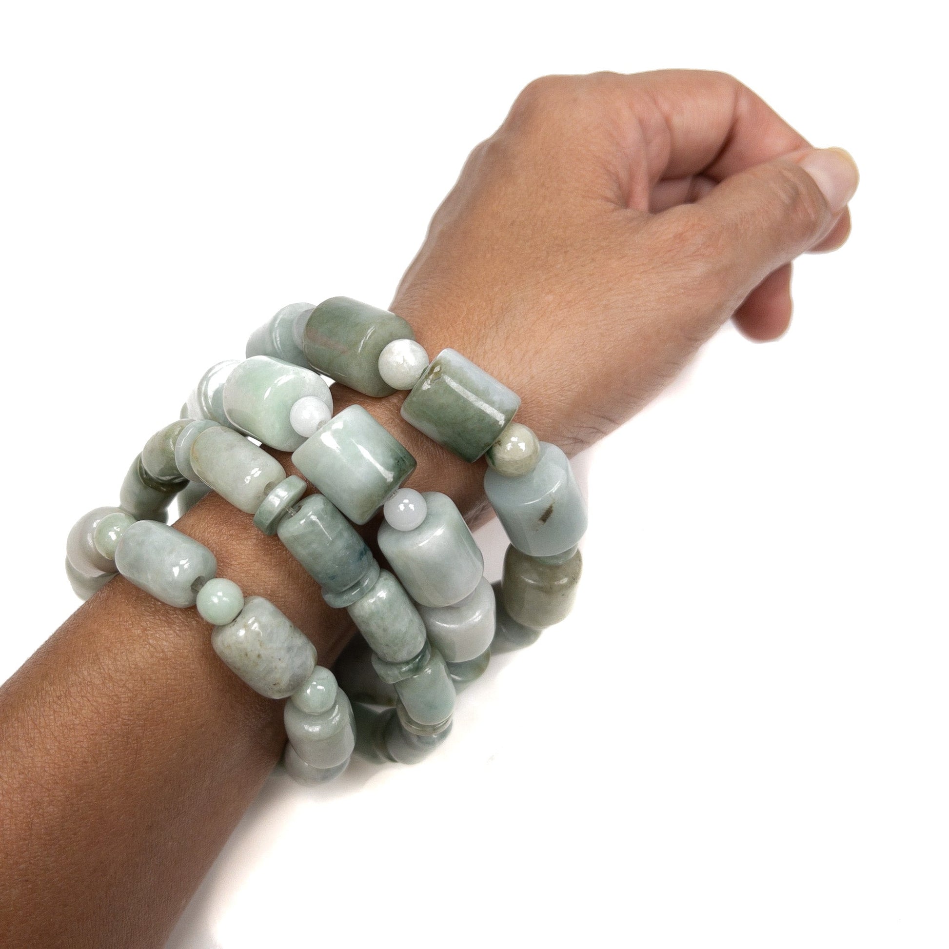 Jade Barrel with Mixed Shape Spacer Stretchy Bracelet (4 Options Available)