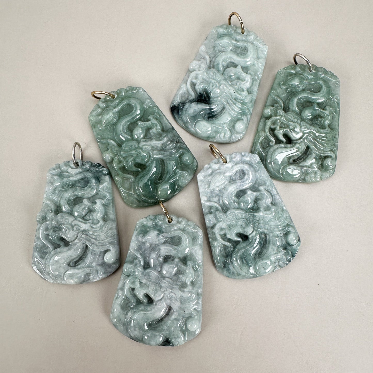 Jade Dragon Hand-Carved Pendant (2 Ring Options) (J228)