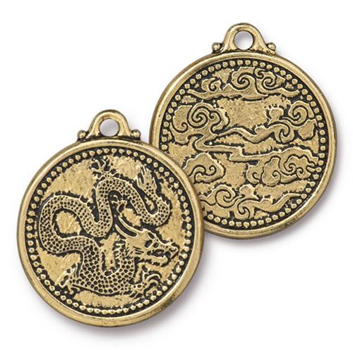 Large Dragon Coin Pendant (3 colors available) - 1 pc.