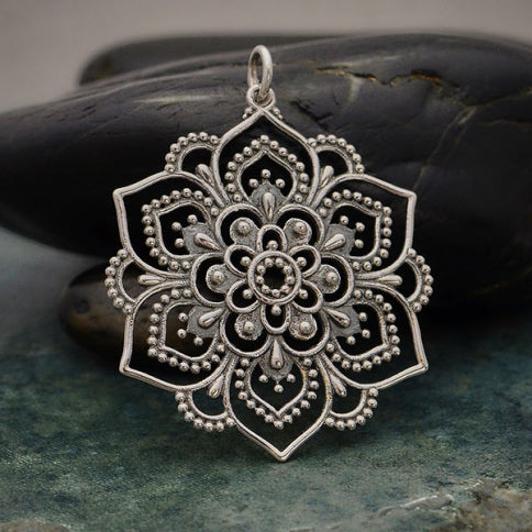 Large Openwork Lotus Mandala Pendant (2 Metal Options Available) - 1 pc.