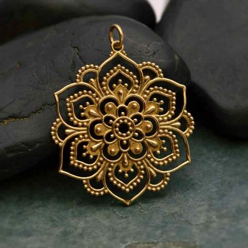 Large Openwork Lotus Mandala Pendant (2 Metal Options Available) - 1 pc.