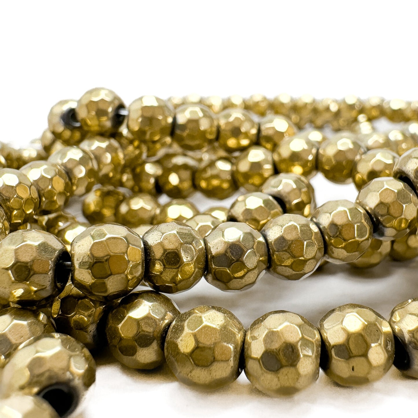 Light Gold Color Plated Hematine 6mm Faceted Round Bead - 7.5" Strand (GEM122)