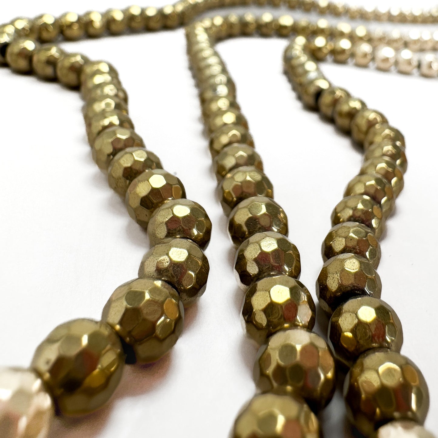 Light Gold Color Plated Hematine 6mm Faceted Round Bead - 7.5" Strand (GEM122)