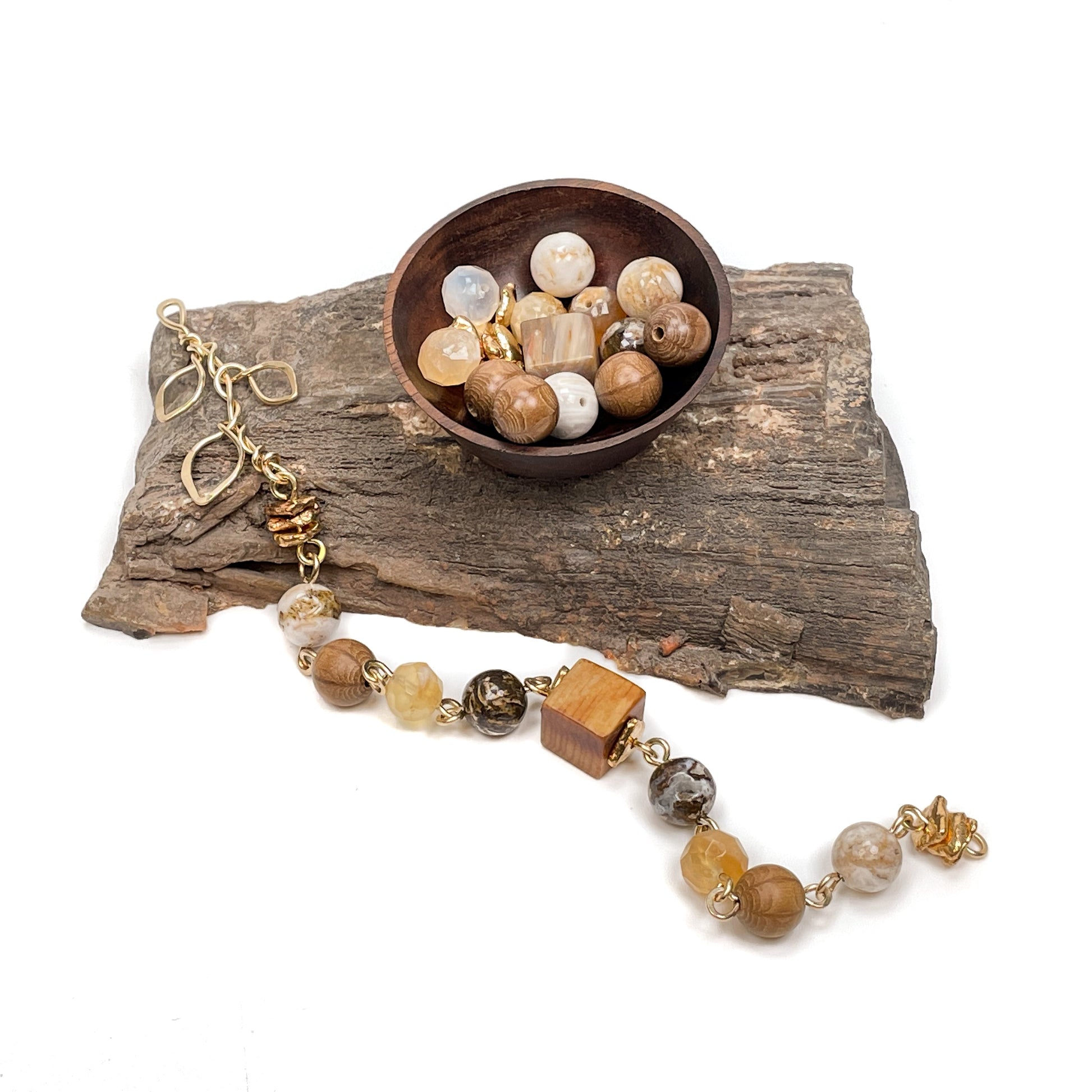 Limited Edition: Rustic Warm Gemstone and Wood Bead Mix - 21 pcs.