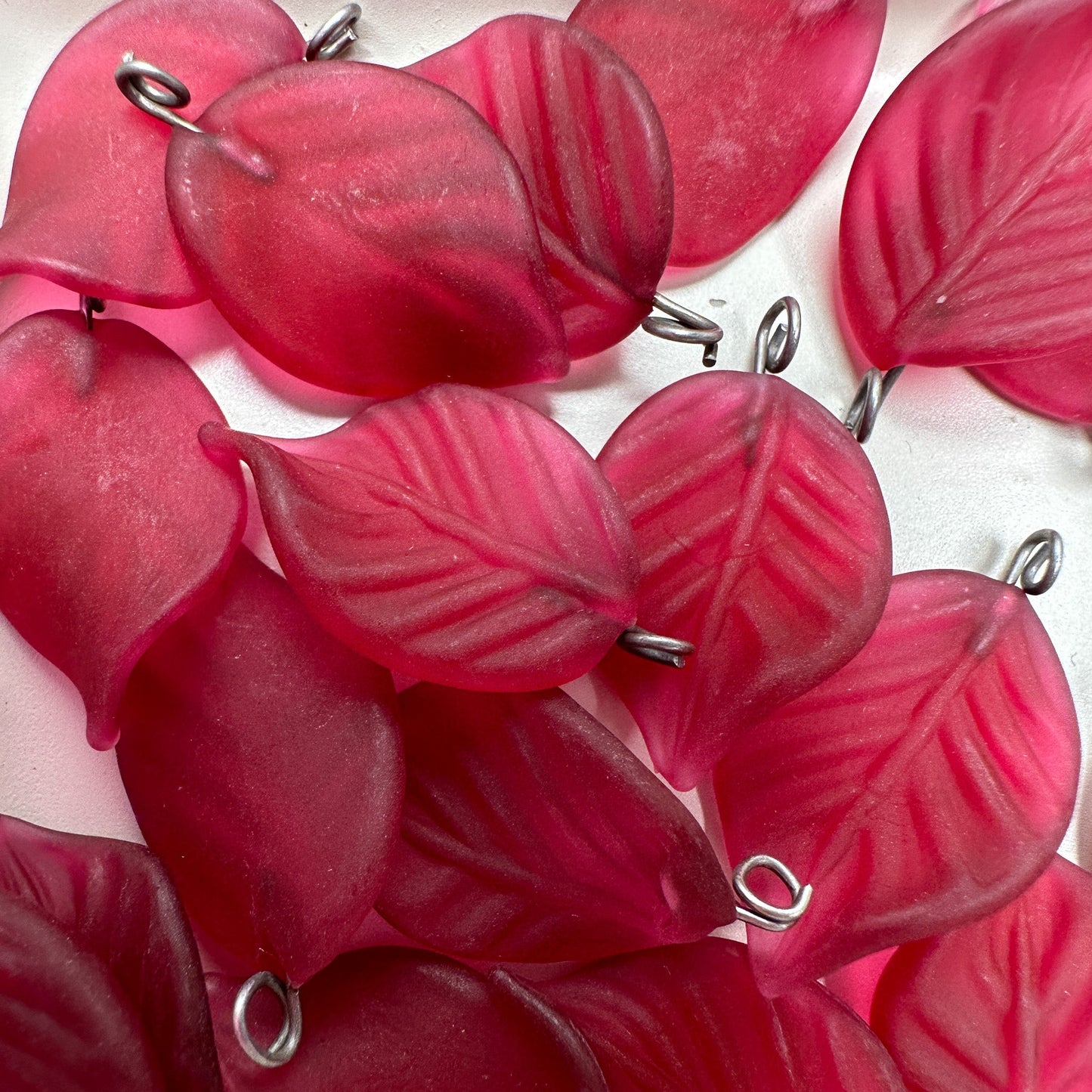 18mm Magenta Leaf with Metal Loop - 2 pc.-The Bead Gallery Honolulu