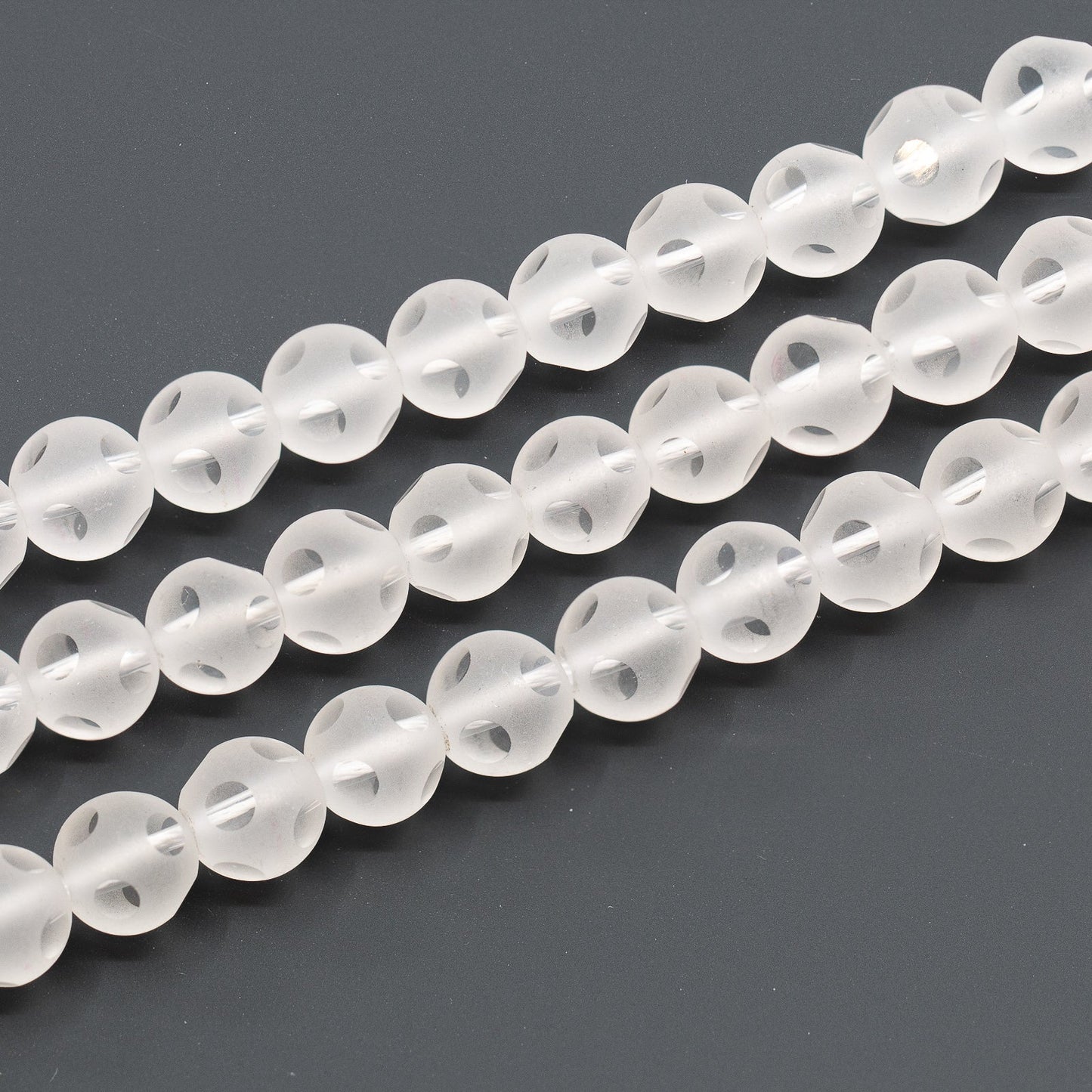 Matte Crystal Quartz 8mm Round with DOTS! - 7.5" Strand