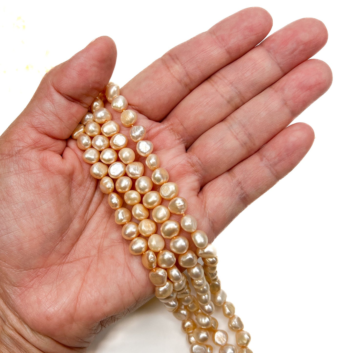 Medium Champagne 8mm Side-Drilled Nugget Freshwater Pearl Bead - 8" Strand