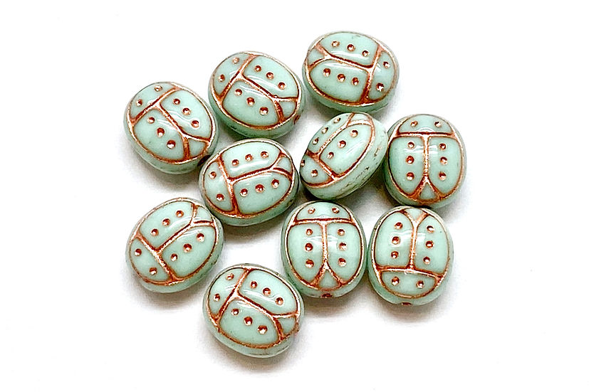 Minty Blue Green Ladybug Czech Glass Beads - 10 pcs.-The Bead Gallery Honolulu