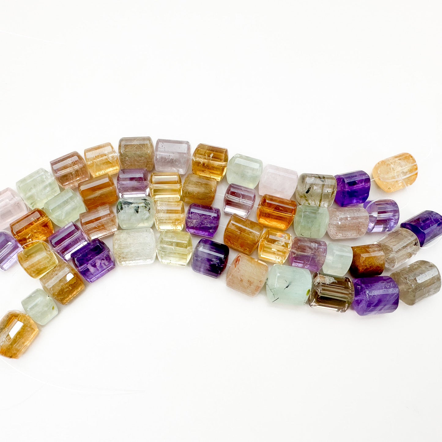 Mixed Gemstone 10-12mm Faceted Curved Triangle Bead - 9" Strand (GEM2069)