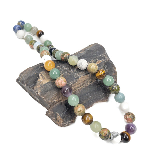 Mixed Gemstone 10mm Large Hole Rustic Round Bead - 15.5" Strand