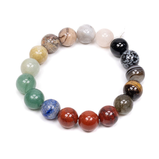 Mixed Gemstone 12mm Smooth Round Stretchy Bracelet