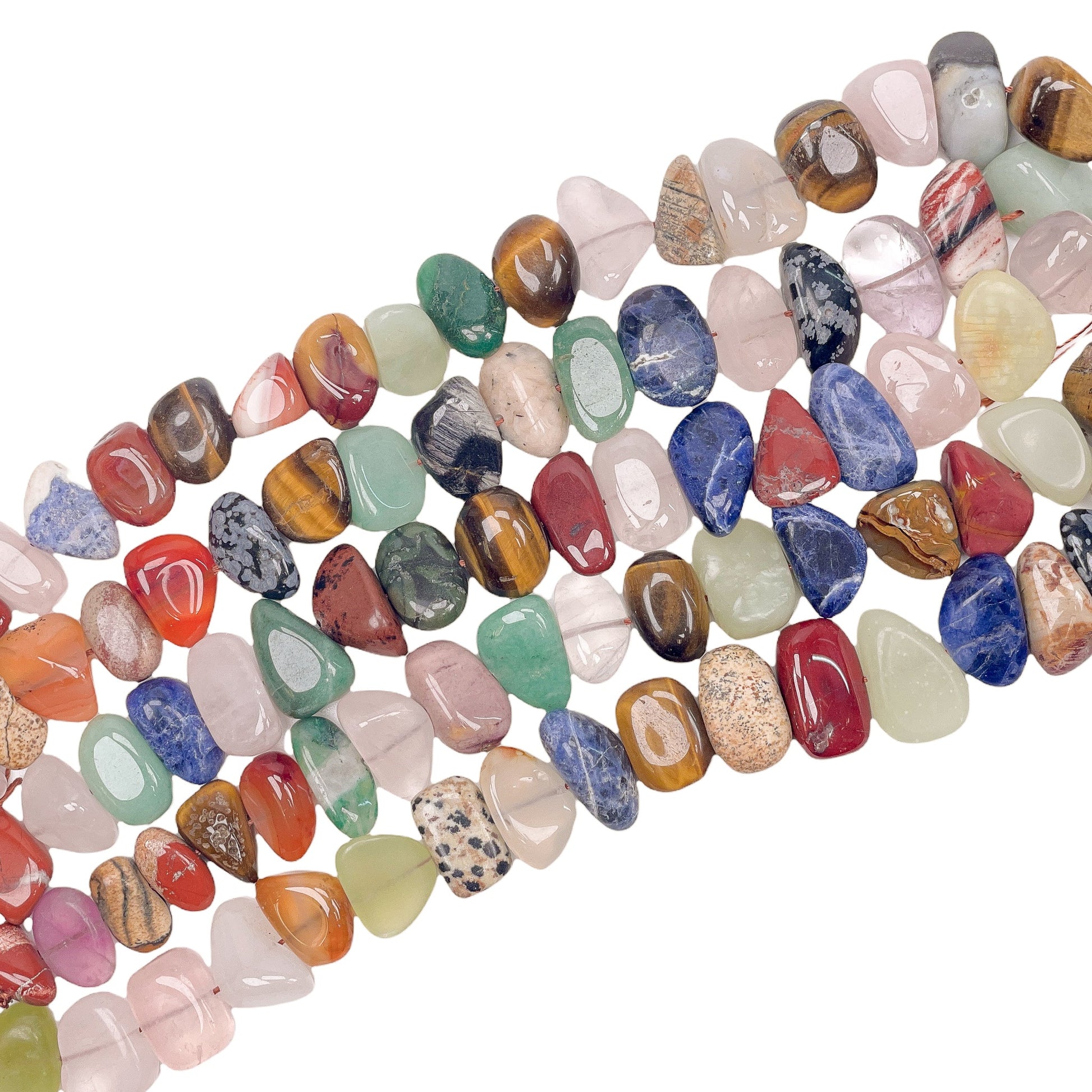 Mixed Gemstone 16-18mm Flat Tumbled Nugget Bead - 7.5" Strand