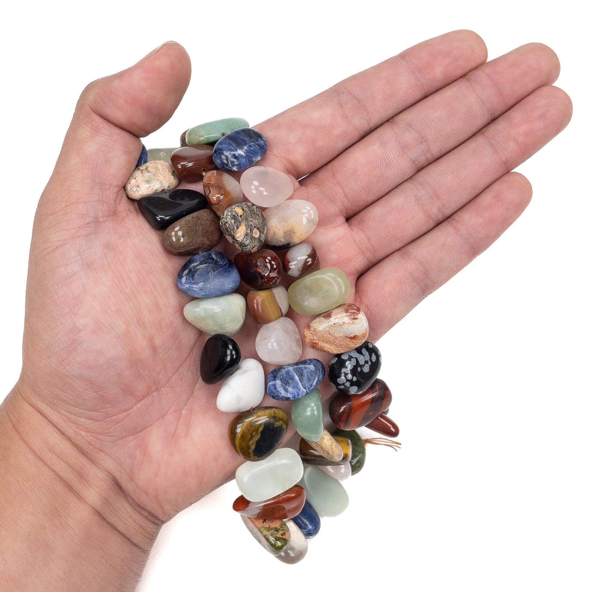 Mixed Gemstone 16-18mm Flat Tumbled Nugget Bead - 7.5" Strand