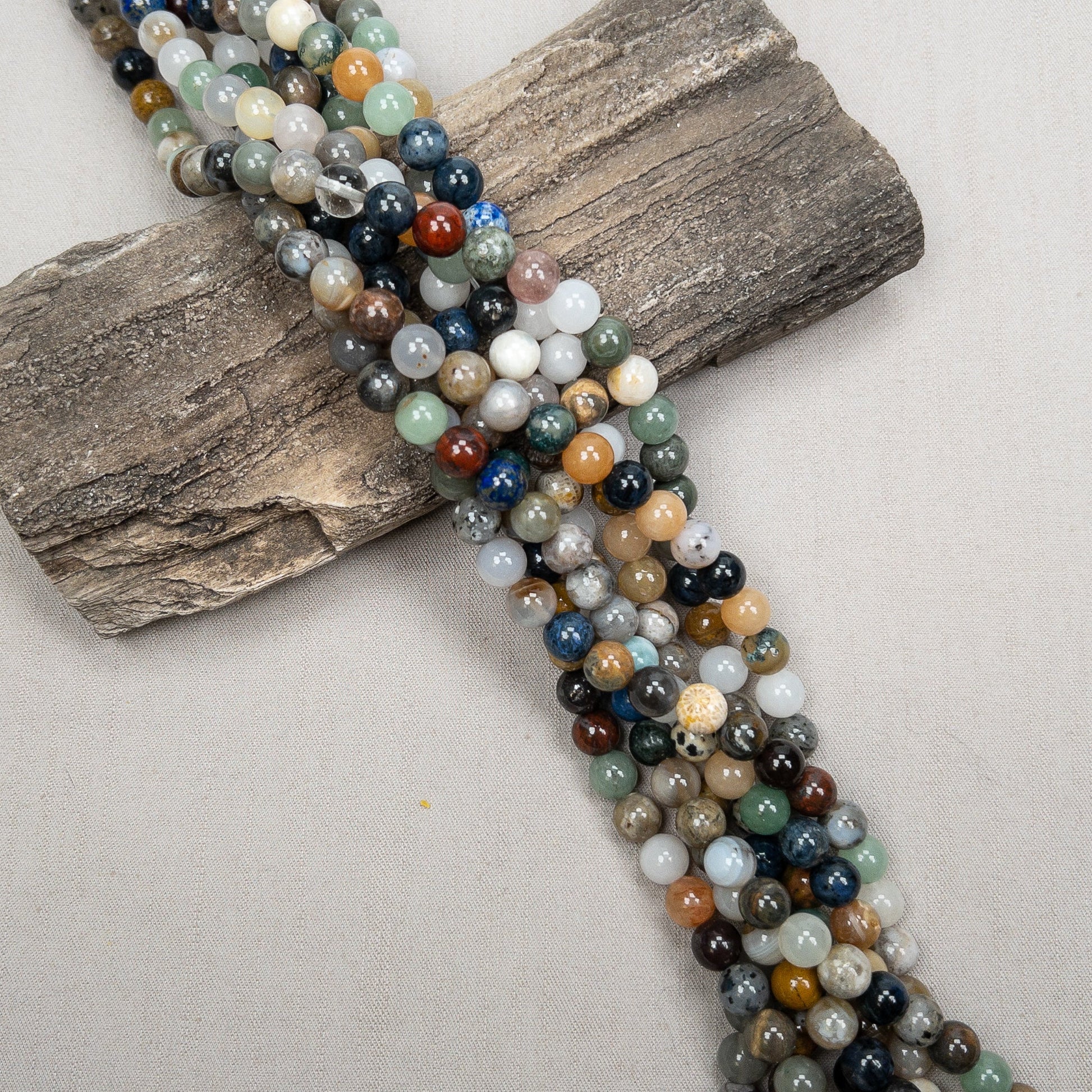 Mixed Gemstone 8mm Round Bead - 7.5" Strand