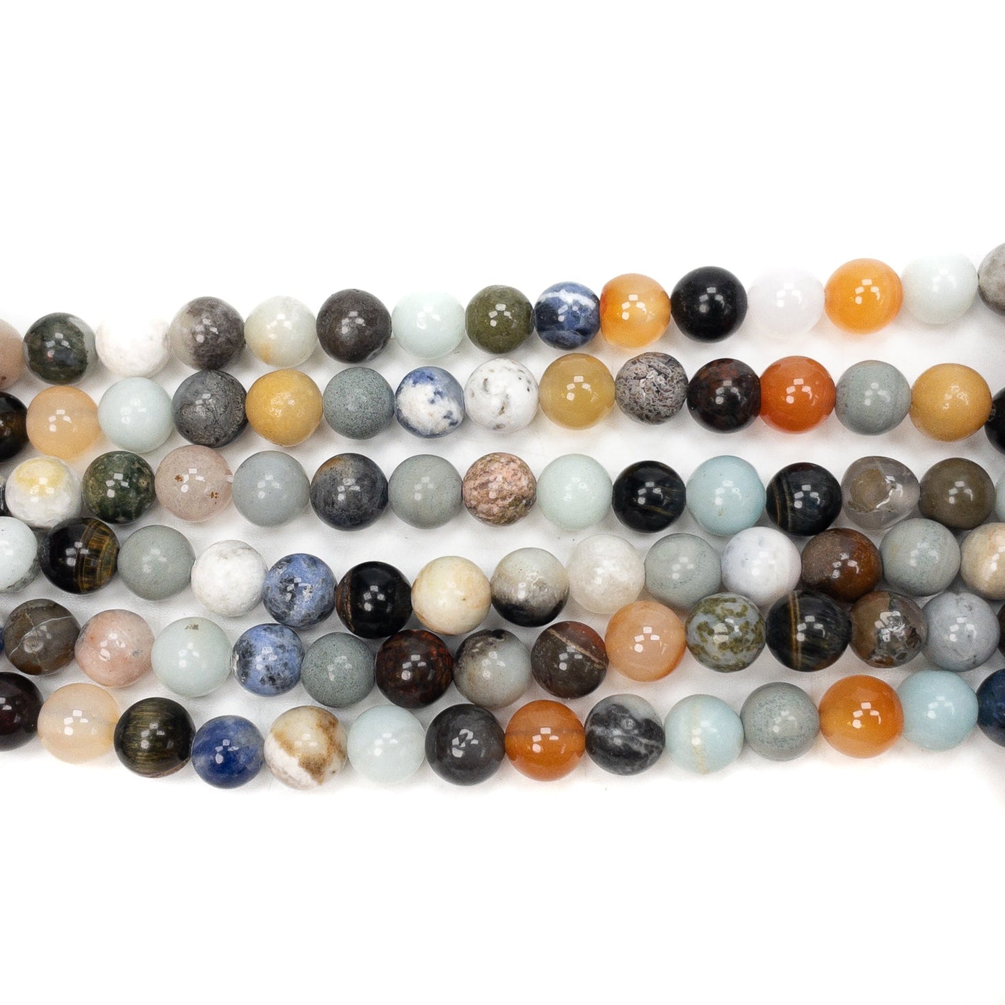 Mixed Gemstone 8mm Smooth Round Bead - 15.5" Full Strand