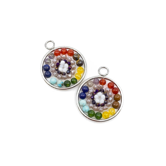 Mixed Gemstone Mandala Pendant - Stainless Steel