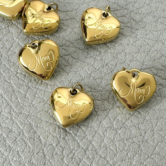 Mom's Day Heart 12x11mm Engraved "Mom" Gold Charm - 1 pc. (M1944)