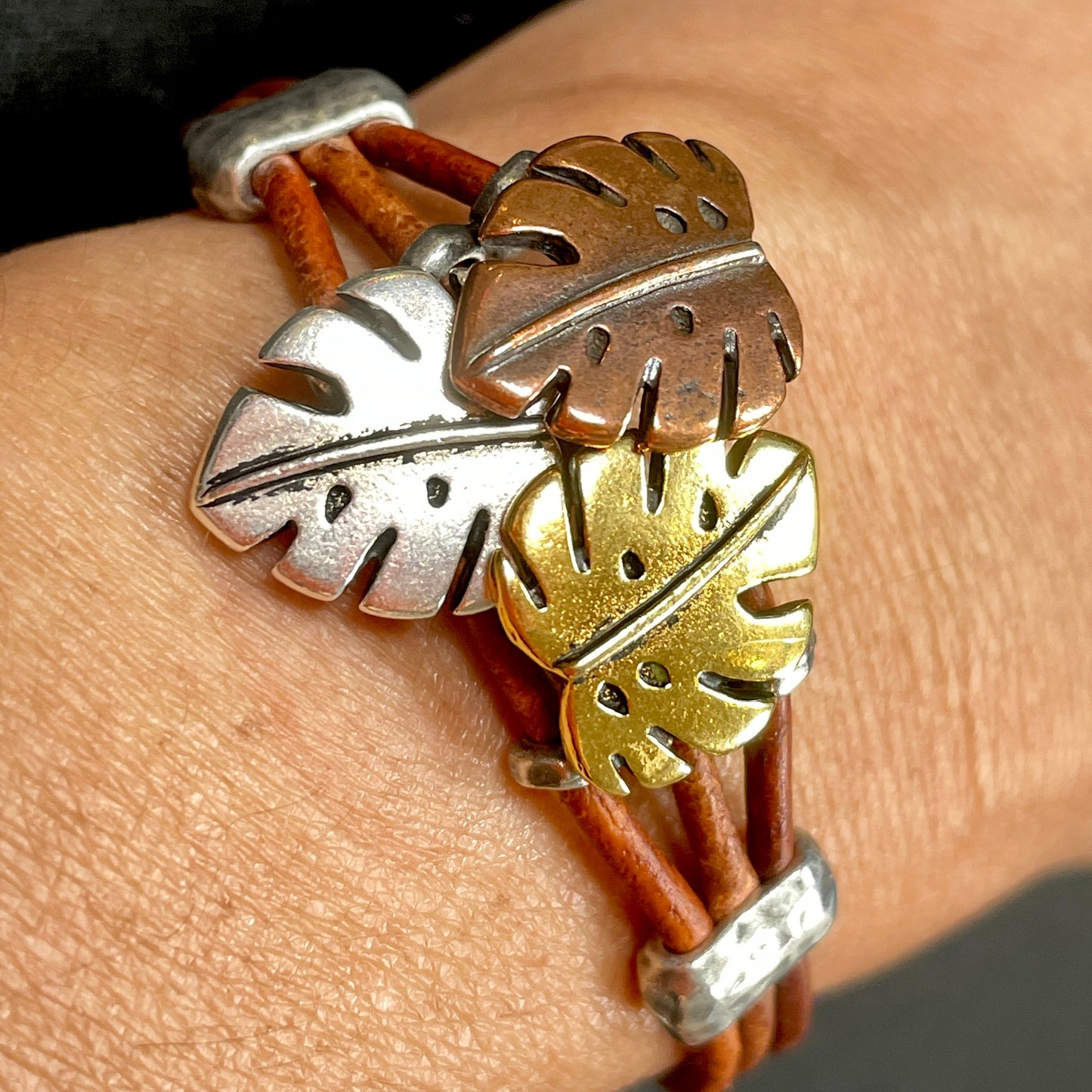 Monstera Triple Strand Leather Bracelet (4 Options Available) - Kit or Finished Bracelet