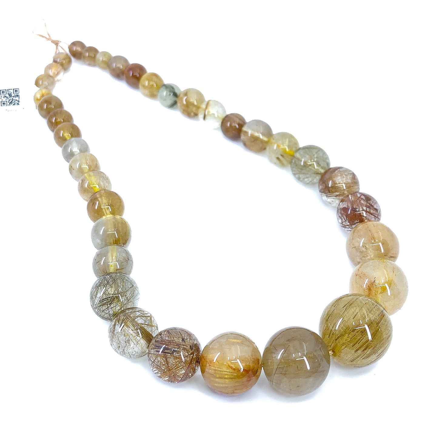 Mostly Golden Rutilated Quartz Strand - 8-19mm Graduated Smooth Round