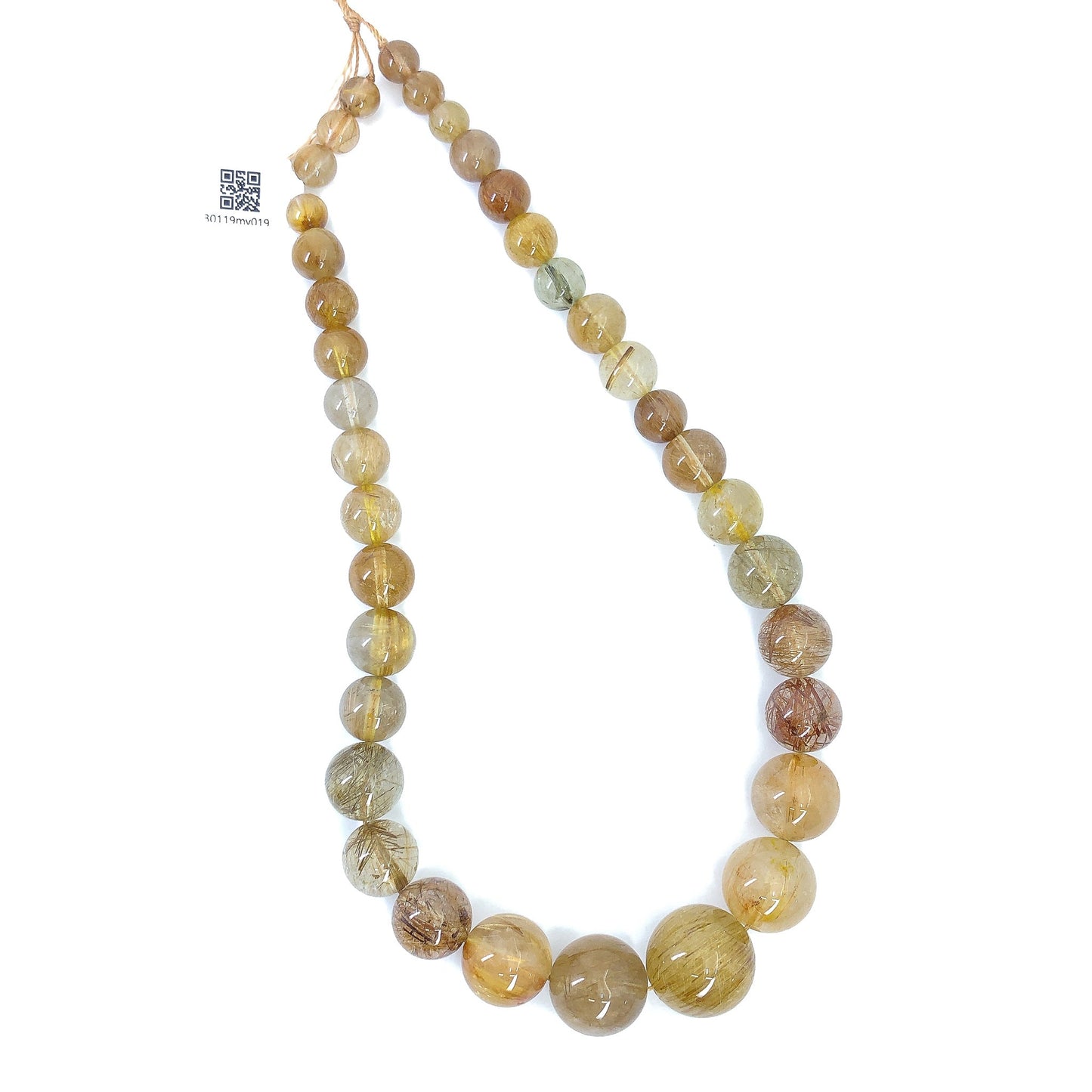 Mostly Golden Rutilated Quartz Strand - 8-19mm Graduated Smooth Round